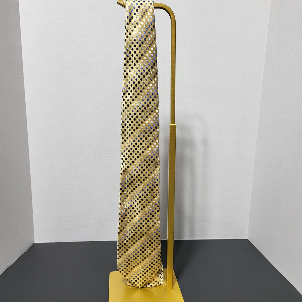 Geoffrey Beene Mens Gold‎ Blue Dot 100% Silk Necktie Hand Made China